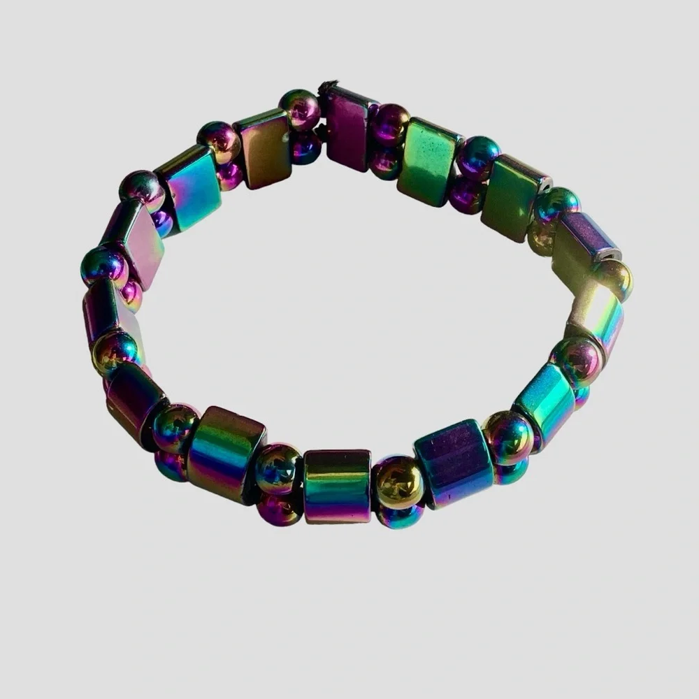 New! Unisex Double Rainbow Magnetic Hematite Bracelet